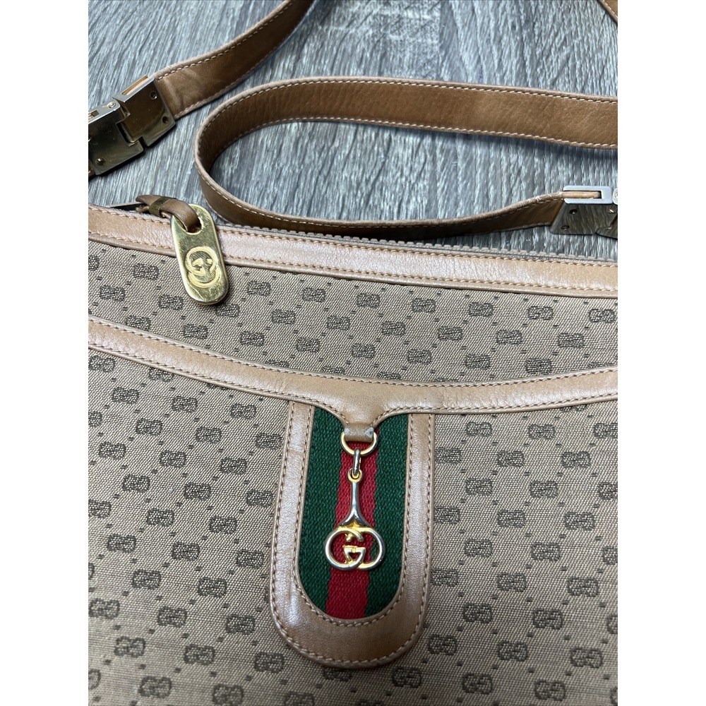 GUCCI Micro Sherry Line GG Bit Canvas Brown Leather Shoulder Bag Purse VTG Rare! - Picture 4 of 16